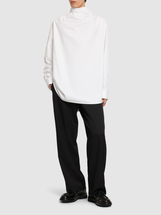 Jil Sander: Draped neck cotton poplin shirt - White - men_1 | Luisa Via Roma
