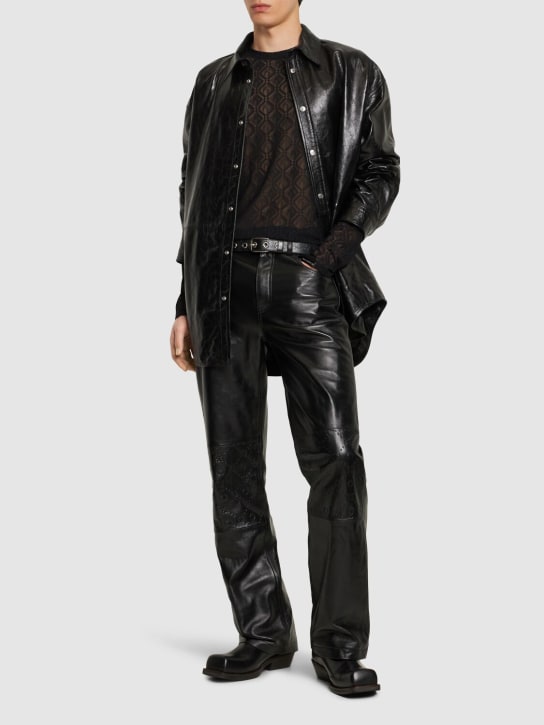 Marine Serre: Embossed leather wide pants - Black - men_1 | Luisa Via Roma