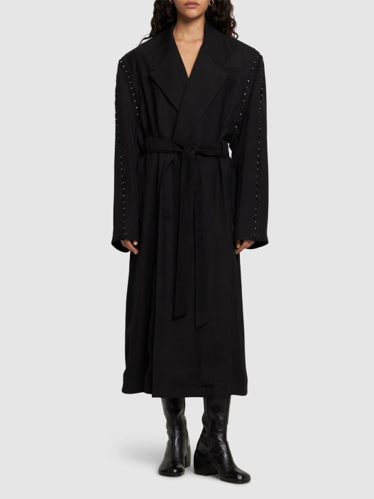 MUGLER: 大廓型系腰带华达呢大衣 - 黑色 - women_1 | Luisa Via Roma