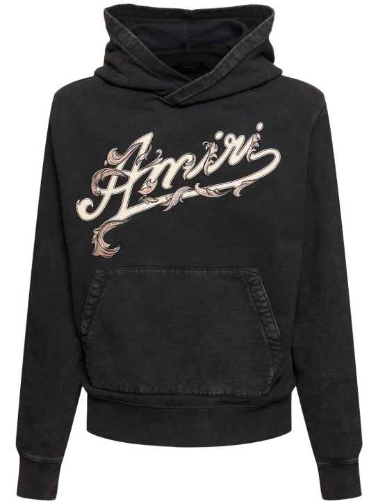 Amiri: Logo cotton terry hoodie - Black - men_0 | Luisa Via Roma