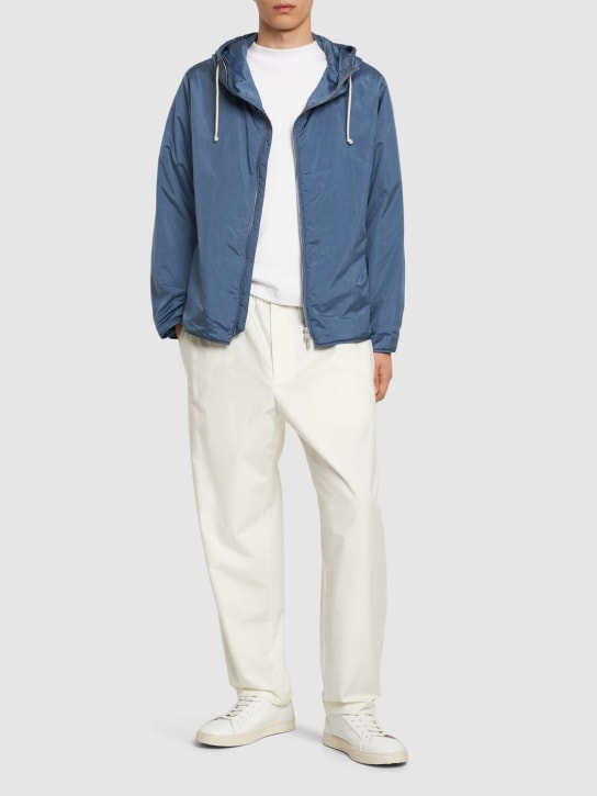 Jil Sander: Blouson 23 캔버스 다운 재킷 - 바다색 - men_1 | Luisa Via Roma