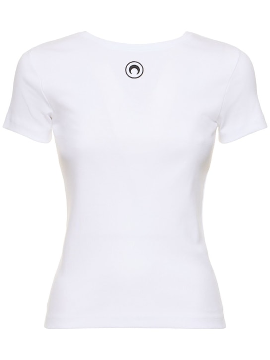 Marine Serre: T-shirt in cotone a costine - Bianco - women_0 | Luisa Via Roma