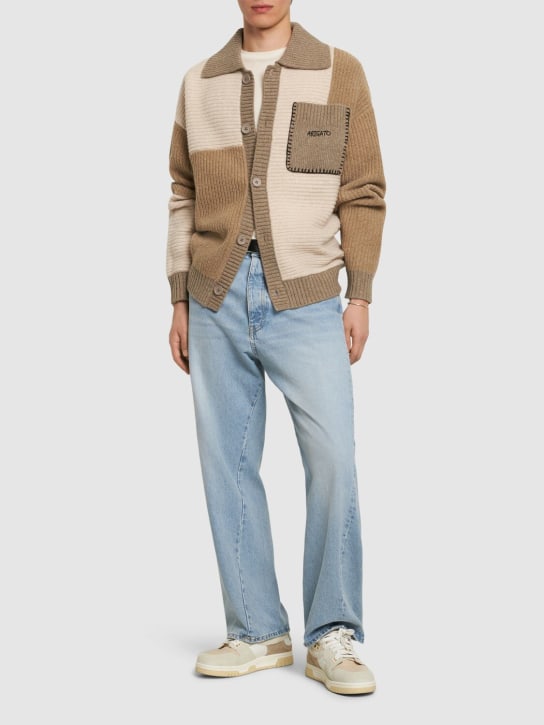 Axel Arigato: Franco Patchwork wool blend sweater - Beige/Brown - men_1 | Luisa Via Roma