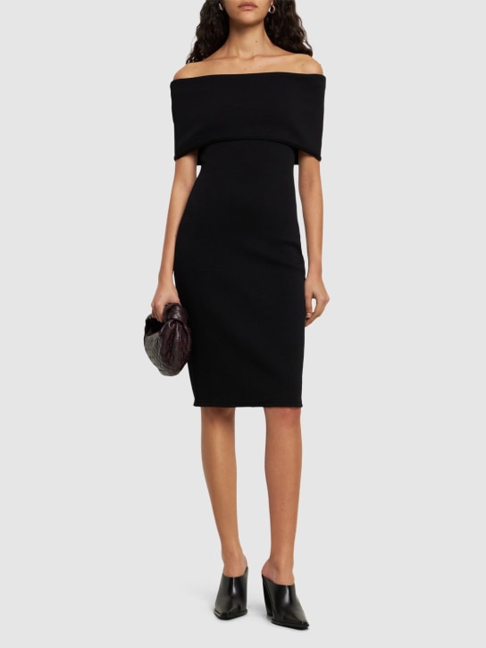 Bottega Veneta: Textured nylon off-the-shoulder dress - Black - women_1 | Luisa Via Roma