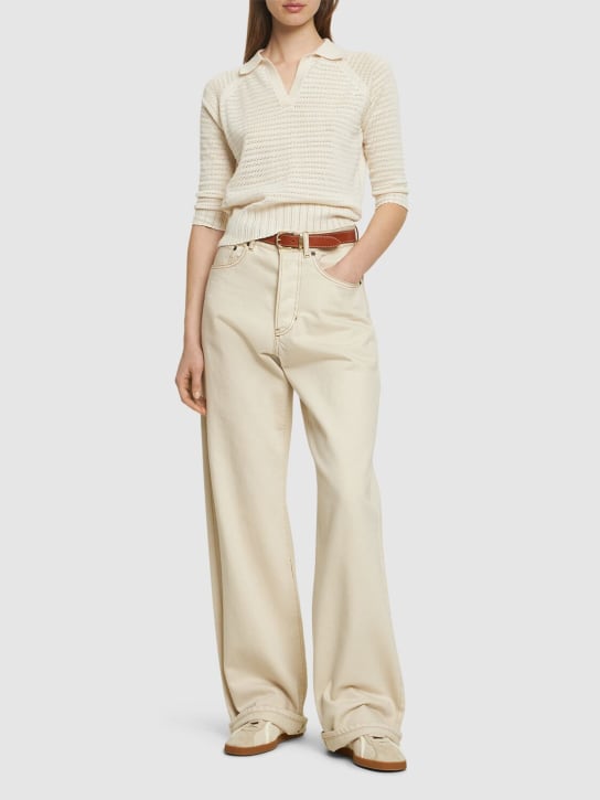 ASPESI: Cotton knit short sleeve polo top - White - women_1 | Luisa Via Roma