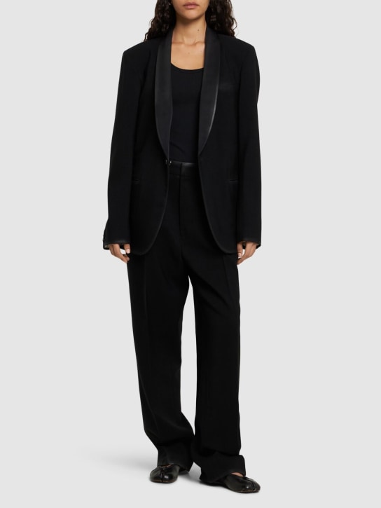 Maison Margiela: 羊毛华达呢单排扣西服夹克 - 黑色 - women_1 | Luisa Via Roma