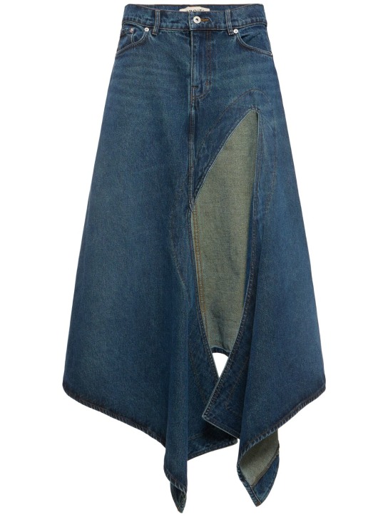 Y/PROJECT: Denim asymmetric slit midi skirt - Blue - women_0 | Luisa Via Roma