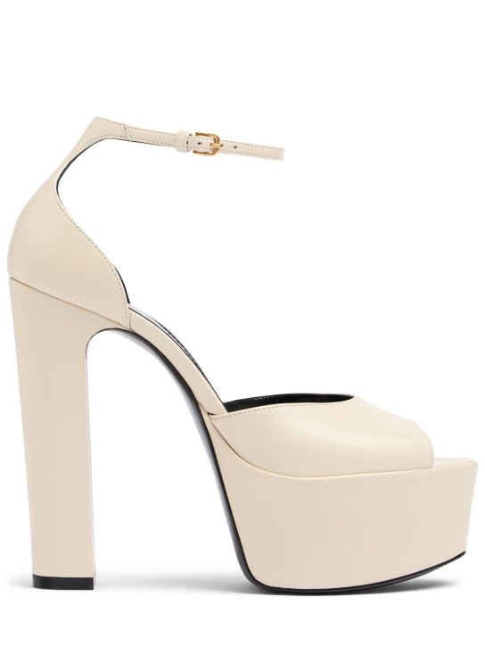 Saint Laurent: 95mm Jodie leather platform sandals - Pearl - women_0 | Luisa Via Roma