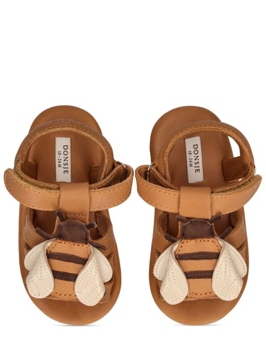 Donsje: Sandales en cuir avec patch abeille - Marron - kids-boys_1 | Luisa Via Roma