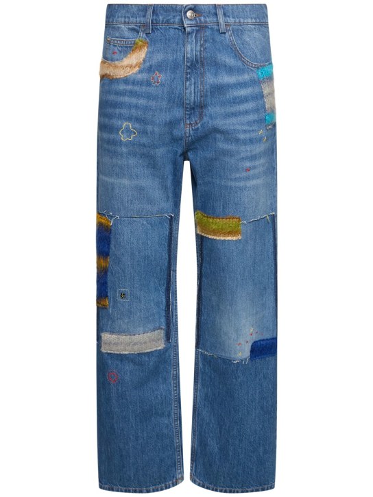 Marni: Jeans dritti in denim di cotone / mohair - Blu - men_0 | Luisa Via Roma