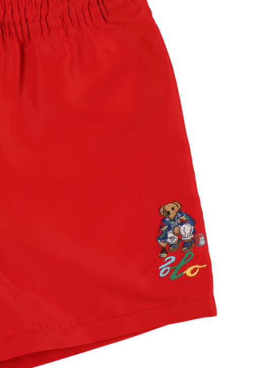 Ralph Lauren: Bañador shorts de nylon reciclado con logo - Rojo - kids-boys_1 | Luisa Via Roma