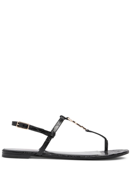 Saint Laurent: 10mm Cassandra leather thong sandals - Black - women_0 | Luisa Via Roma