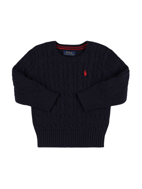 Ralph Lauren: 로고 코튼 케이블 니트 스웨터 - 다크 블루 - kids-boys_0 | Luisa Via Roma