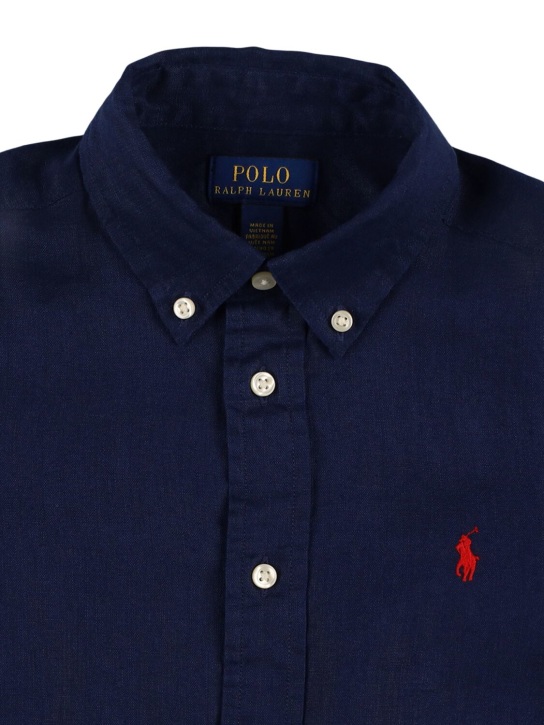Ralph Lauren: Chemise en popeline de coton à logo brodé - Bleu Foncé - kids-boys_1 | Luisa Via Roma