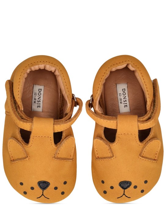 Donsje: Lion leather pre-walker shoes - Brown - kids-boys_1 | Luisa Via Roma