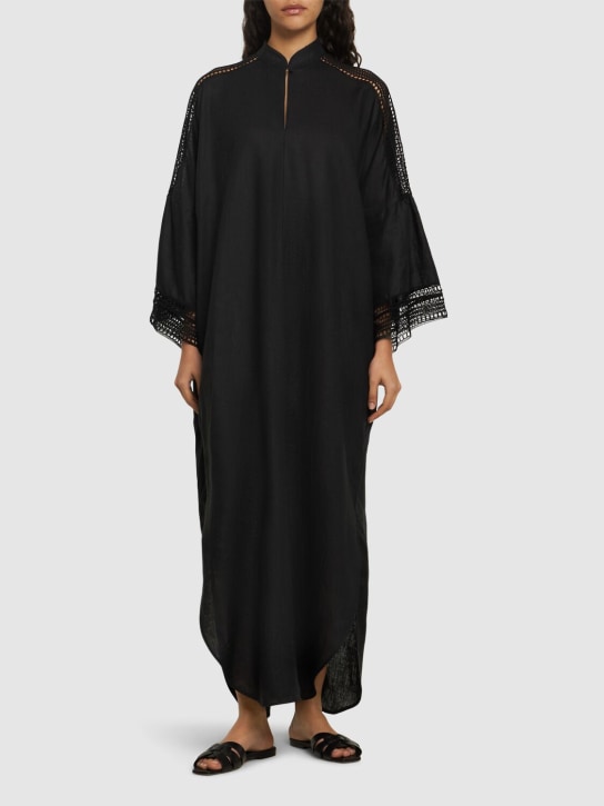 Ermanno Scervino: Linen long sleeve caftan dress - Black - women_1 | Luisa Via Roma