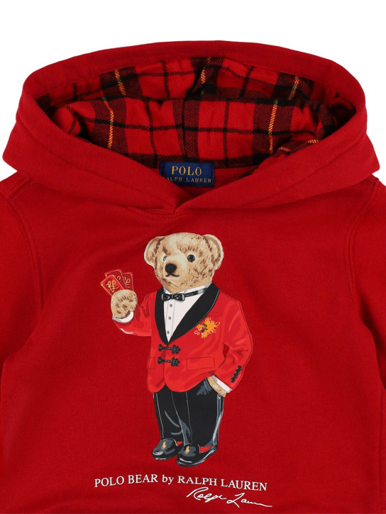 Polo Ralph Lauren: Sweat-shirt en coton mélangé imprimé à capuche - Rouge - kids-boys_1 | Luisa Via Roma