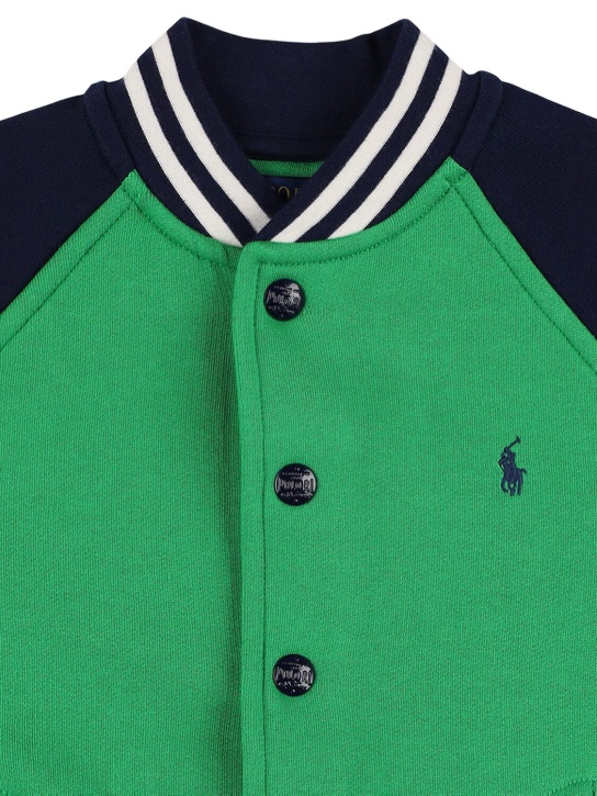 Ralph Lauren: Giacca varsity in misto cotone con logo - Verde/Blu - kids-boys_1 | Luisa Via Roma