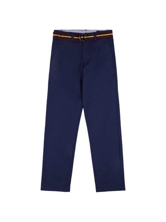 Ralph Lauren: Pantalon chino en sergé de coton stretch - Bleu Foncé - kids-boys_0 | Luisa Via Roma