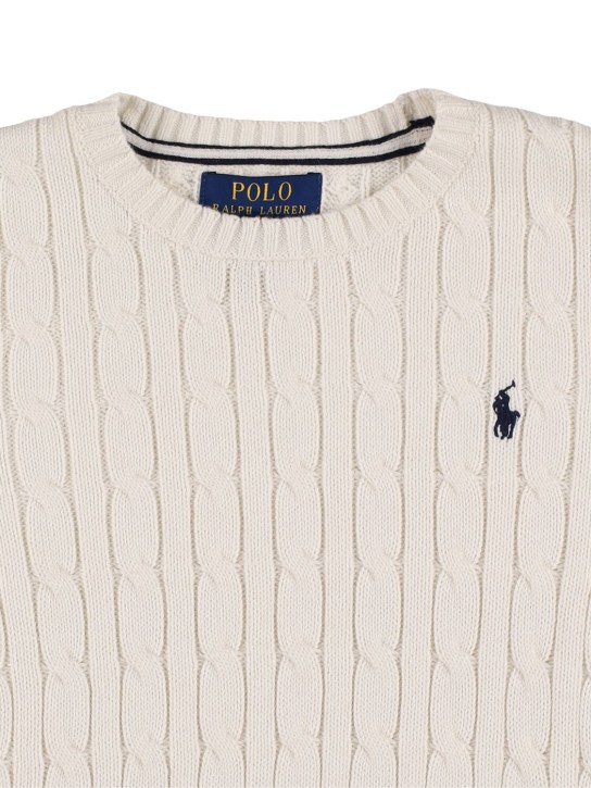 Polo Ralph Lauren: Suéter de punto trenzado de algodón con logo - Off-White - kids-boys_1 | Luisa Via Roma