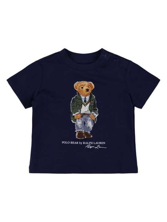 Polo Ralph Lauren: T-shirt in jersey di cotone stampato - Blu Scuro - kids-girls_0 | Luisa Via Roma