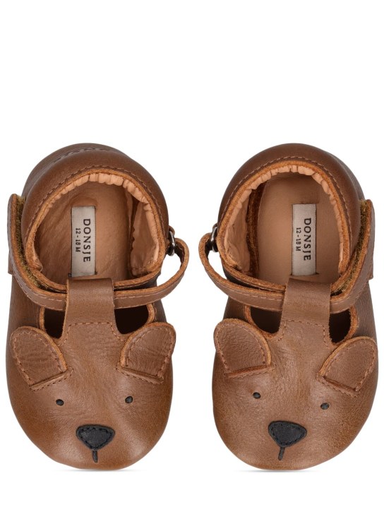 Donsje: Bear leather pre-walker shoes - Brown - kids-girls_1 | Luisa Via Roma