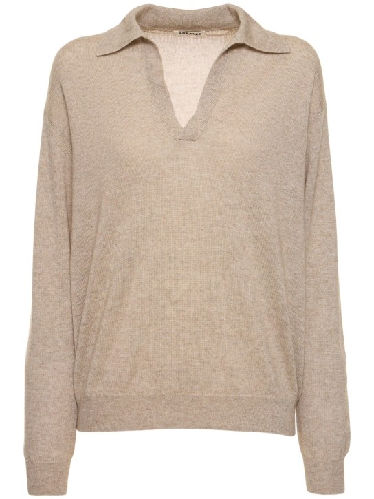 AURALEE: Fine cashmere & silk knit polo sweater - Top Beige - women_0 | Luisa Via Roma