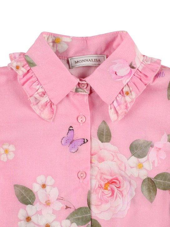 Monnalisa: Printed cotton muslin crop shirt - Pink/Multi - kids-girls_1 | Luisa Via Roma