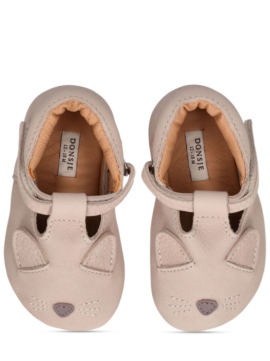 Donsje: Cat leather pre-walker shoes - Pink - kids-girls_1 | Luisa Via Roma