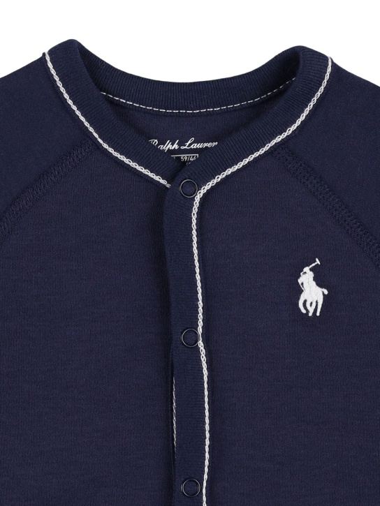 Ralph Lauren: Barboteuse en coton à logo brodé - Bleu Foncé - kids-boys_1 | Luisa Via Roma