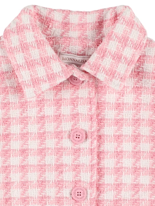 Monnalisa: Houndstooth cotton bouclé  jacket - Pink/White - kids-girls_1 | Luisa Via Roma
