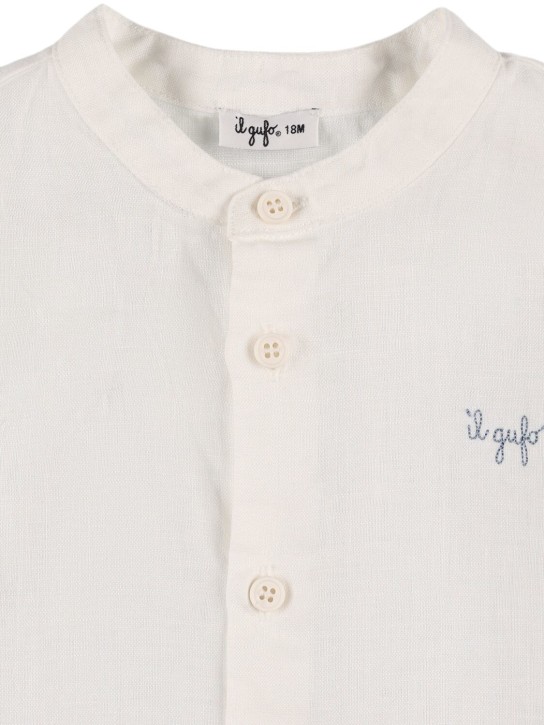 Il Gufo: Linen shirt & madras shorts - White - kids-boys_1 | Luisa Via Roma