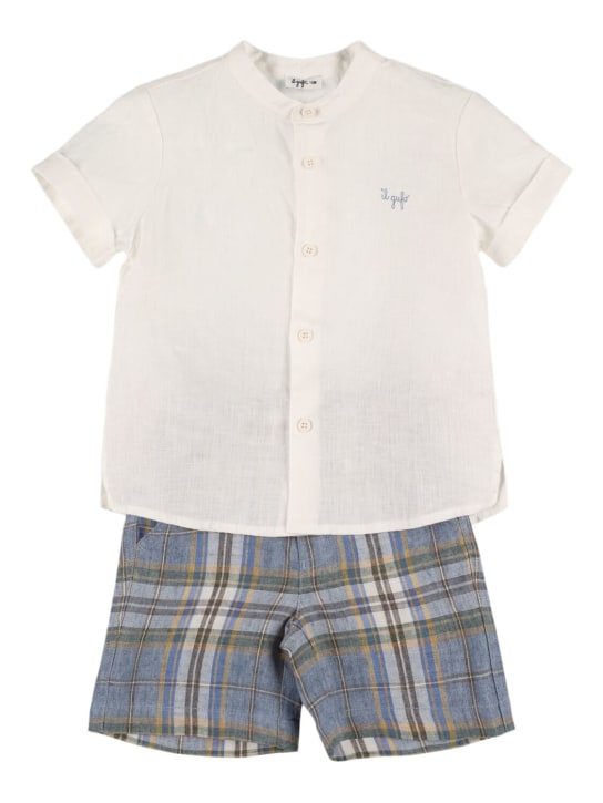 Il Gufo: Linen shirt & madras shorts - White - kids-boys_0 | Luisa Via Roma