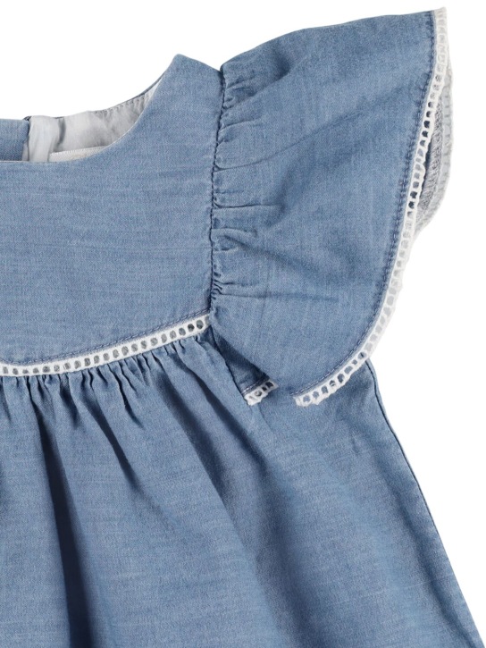 Chloé: 코튼 샴브레이 드레스 & 모자 - 라이트 블루 - kids-girls_1 | Luisa Via Roma