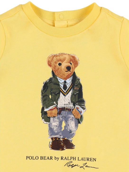 Ralph Lauren: Barboteuse en jersey de coton imprimé Polo Bear - Jaune - kids-boys_1 | Luisa Via Roma