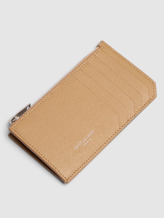 Saint Laurent: Logo leather zip wallet - Teak Wood - men_1 | Luisa Via Roma