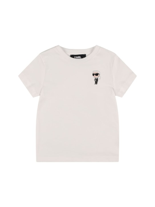 Karl Lagerfeld: 有机棉平纹针织T恤 - 白色 - kids-girls_0 | Luisa Via Roma