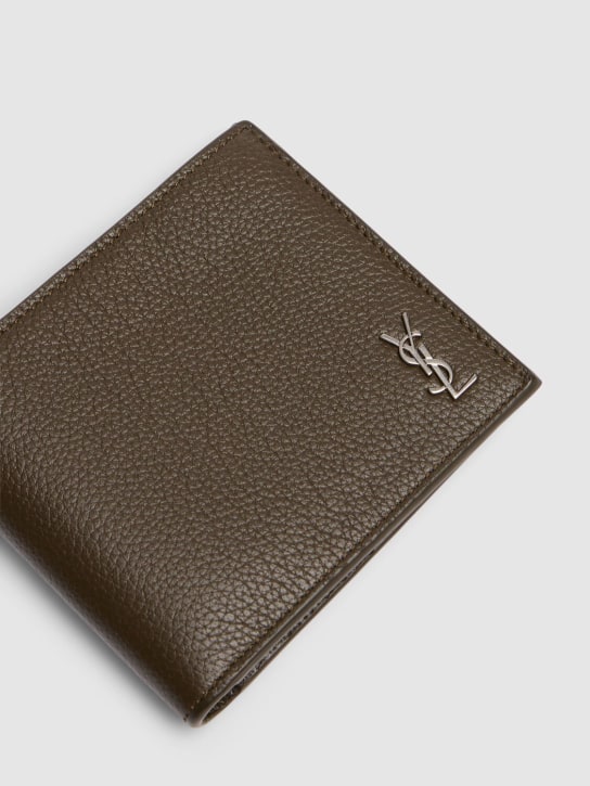 Saint Laurent: Tiny Cassandre leather wallet - Dark Khaki - men_1 | Luisa Via Roma