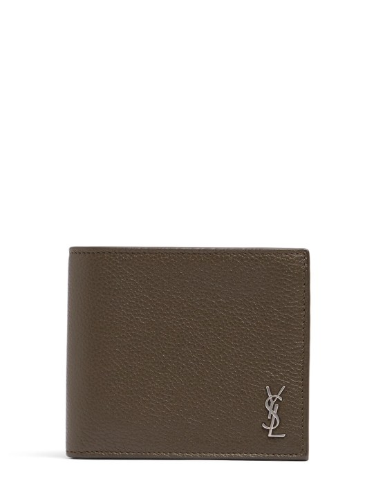 Saint Laurent: Tiny Cassandre leather wallet - Dark Khaki - men_0 | Luisa Via Roma