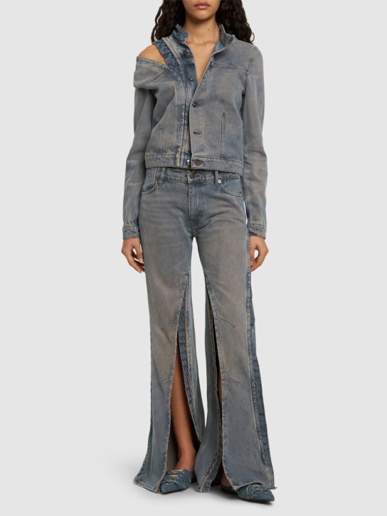 Y/PROJECT: Denim low rise flared jeans w/ slits - Washed Blue - women_1 | Luisa Via Roma