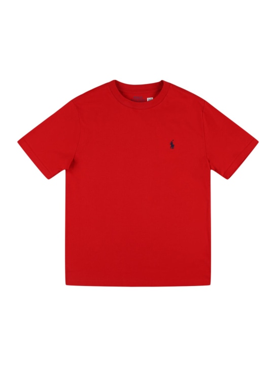 Ralph Lauren: Camiseta de jersey de algodón con logo bordado - Rojo - kids-girls_0 | Luisa Via Roma