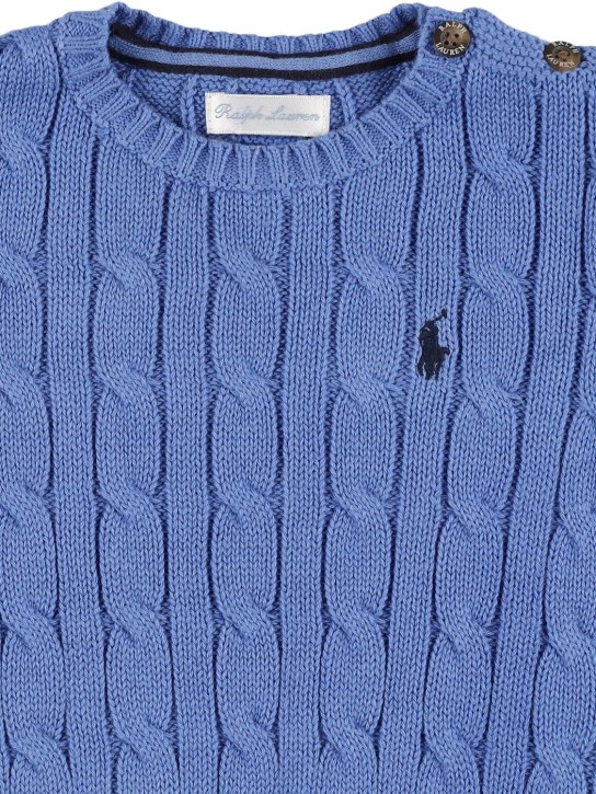 Ralph Lauren: Pull-over en maille torsadée de coton à logo - Bleu Clair - kids-boys_1 | Luisa Via Roma