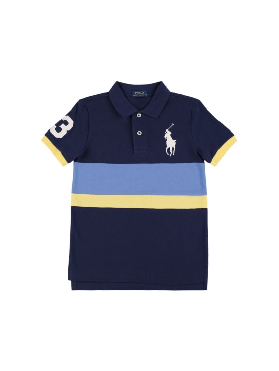 Ralph Lauren: Polo en piqué à logo brodé - Bleu Foncé - kids-boys_0 | Luisa Via Roma