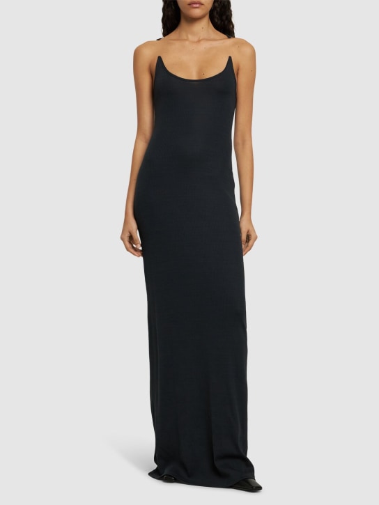 Y/PROJECT: Ribbed knit invisible straps long dress - Black - women_1 | Luisa Via Roma