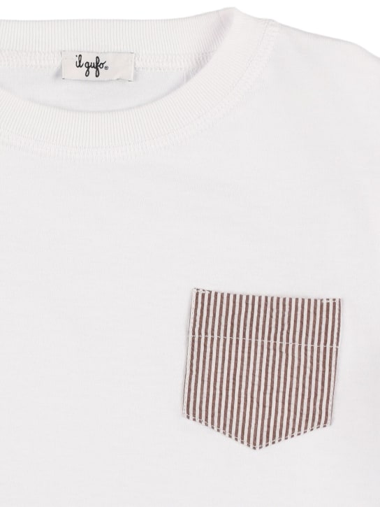 Il Gufo: Cotton jersey t-shirt & seersucker short - White/Brown - kids-boys_1 | Luisa Via Roma