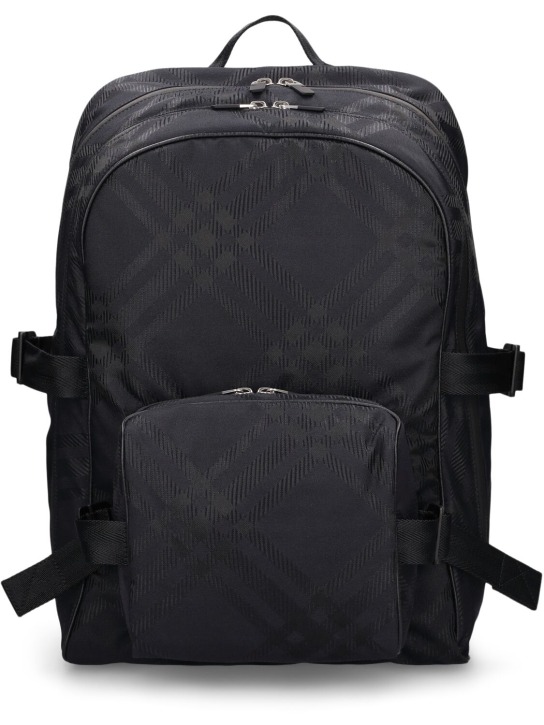 Burberry: Check print jacquard backpack - Black - men_0 | Luisa Via Roma