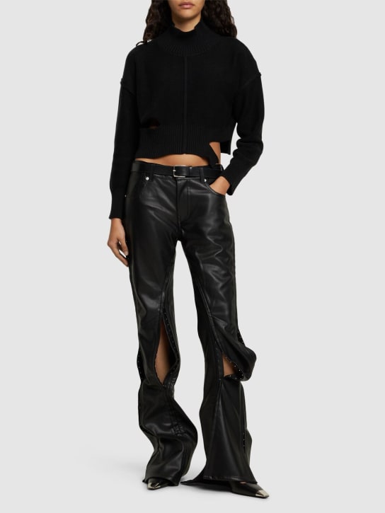 Y/PROJECT: Faux leather flared pants w/ hooks - Black - women_1 | Luisa Via Roma