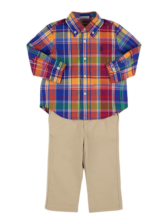 Ralph Lauren: Camicia in popeline check e pantaloni - Multicolore - kids-boys_0 | Luisa Via Roma
