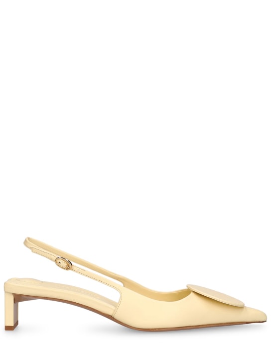 Jacquemus: 40mm Duelo B leather slingback heels - Ivory - women_0 | Luisa Via Roma
