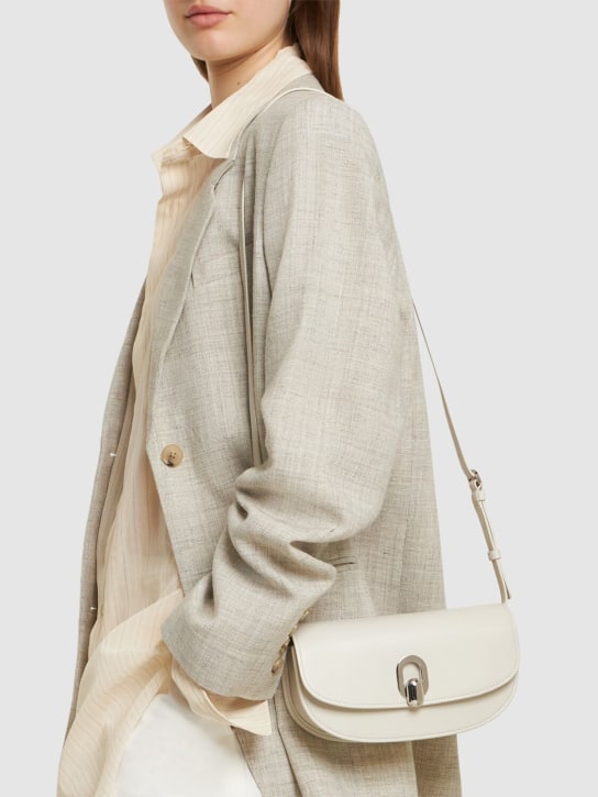 Savette: The Tondo Crescent smooth leather bag - Ivory - women_1 | Luisa Via Roma